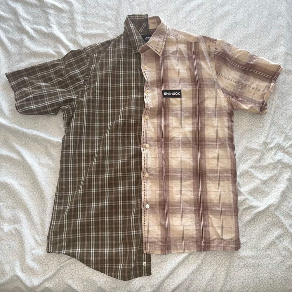 Two-Toned Reworked Plaid Button-Up